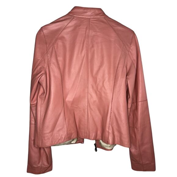 Wilson Vintage Rare Pink 100% Leather Bomber Moto Zip Up Jacket Zip Size Large - Picture 7 of 12